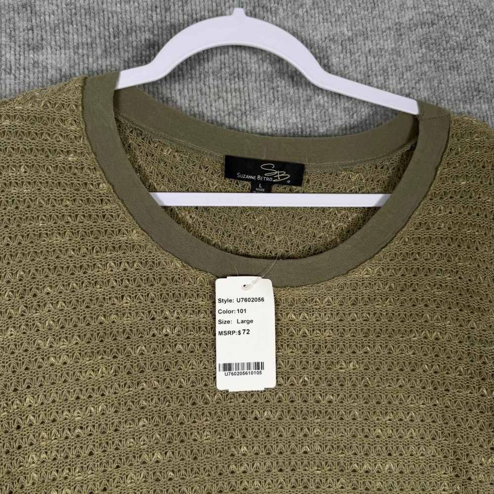Suzanne Betro Size-L Tunic Top Olive Green Lace Trim Sharkbite Long Sleeve - Picture 5 of 10